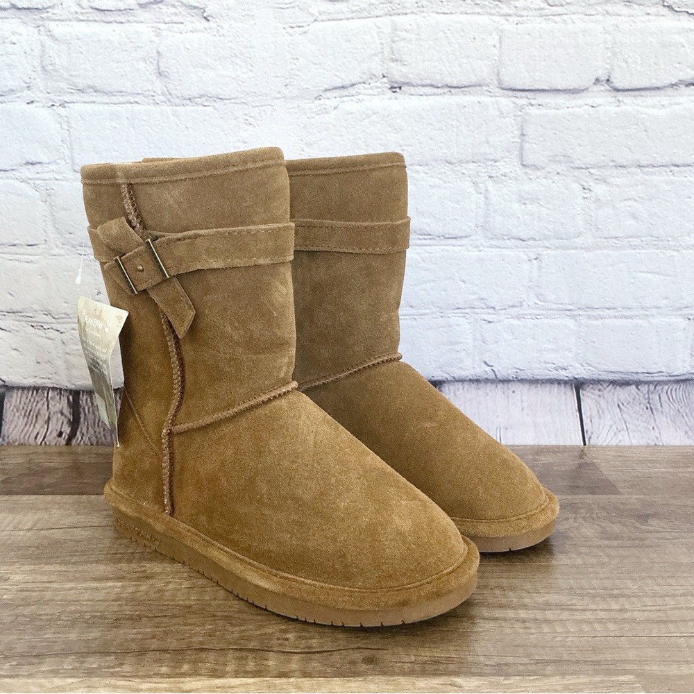 New BearPaw Val Suede Buckle Boots Tan Size 6M
